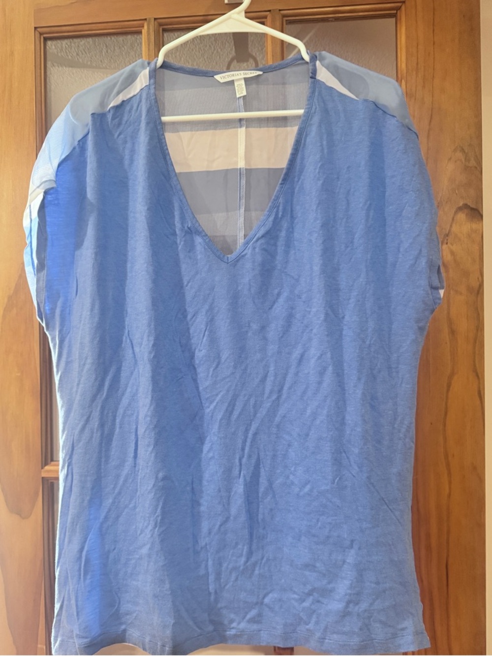 Victoria's Secret Light Blue V-Neck Sheer-Panel Tunic Top